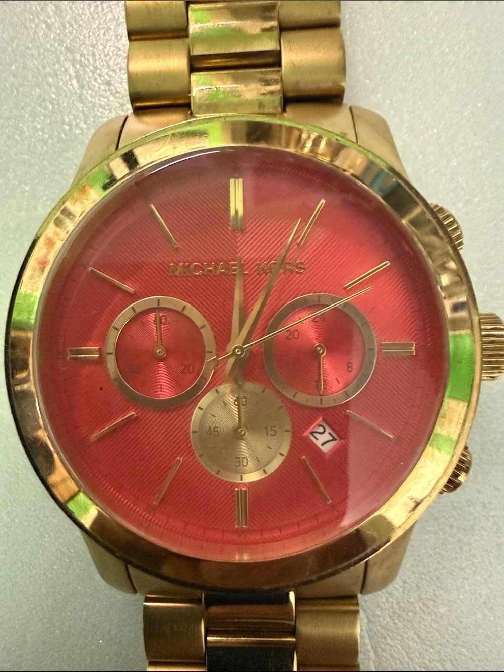 Michael Kors MK5930 Runway Women’s bright orange/peach gold tone stainless steel